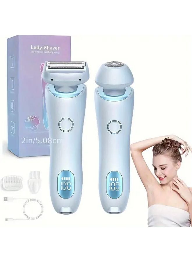 Double Head Blue Womens 2 in 1 Electric Shaver For Legs And Body Bikini Trimmer USB Rechargeable - Image 4
